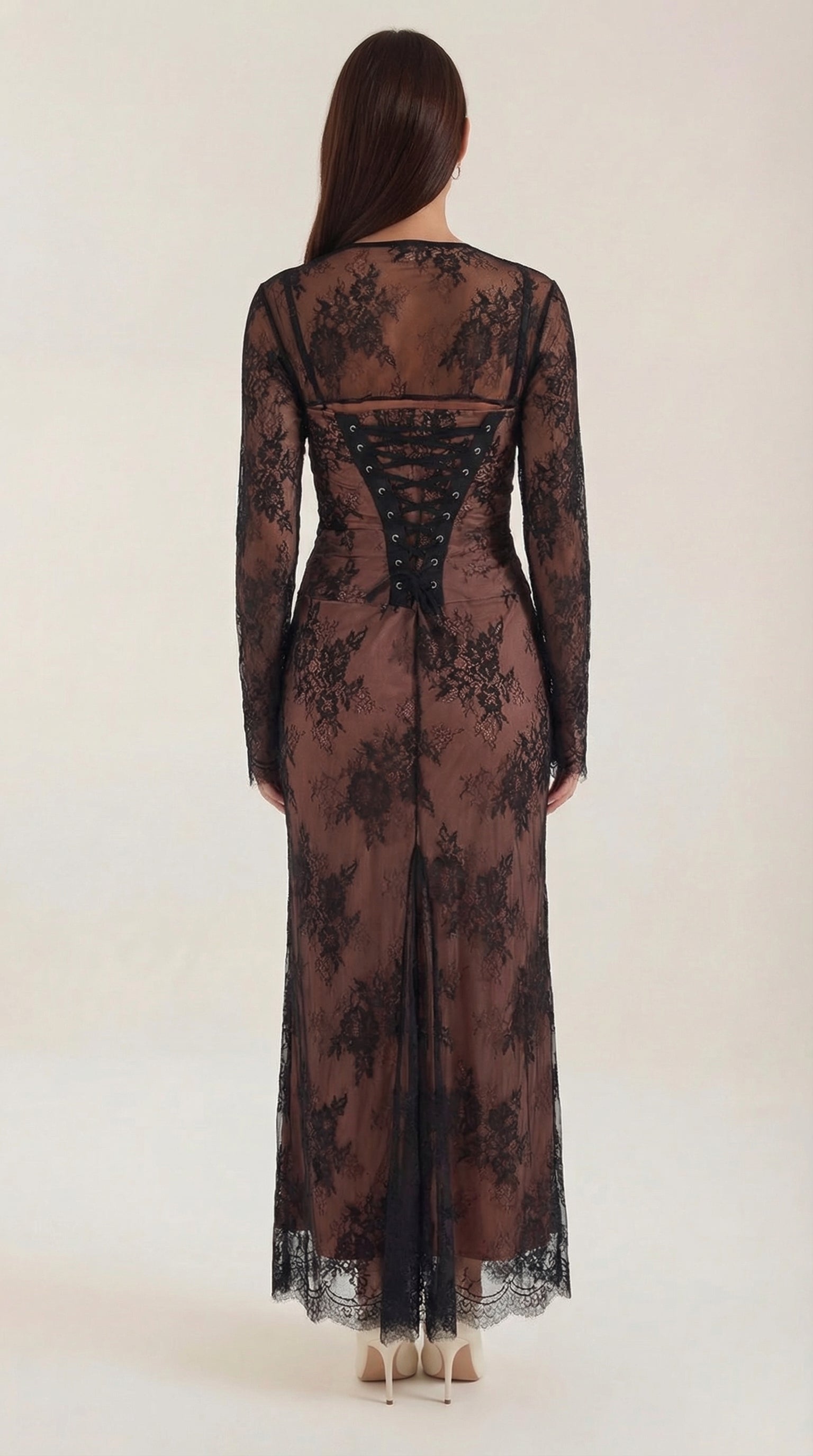 Maxikleid Damen mit floraler Spitze und langem Spitzen-Bolero – Clarisse