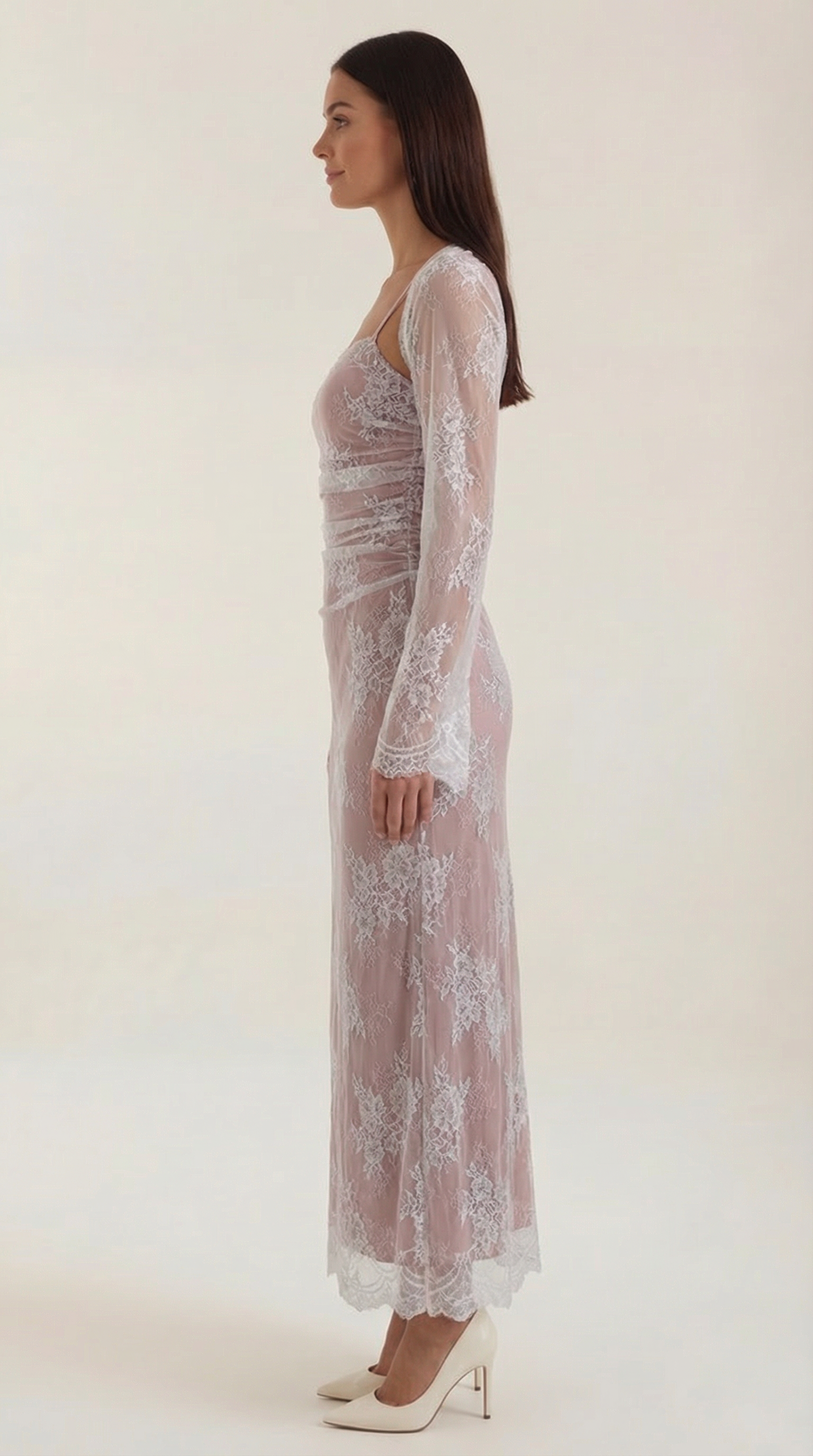 Maxikleid Damen mit floraler Spitze und langem Spitzen-Bolero – Clarisse