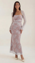 Maxikleid Damen mit floraler Spitze und langem Spitzen-Bolero – Clarisse