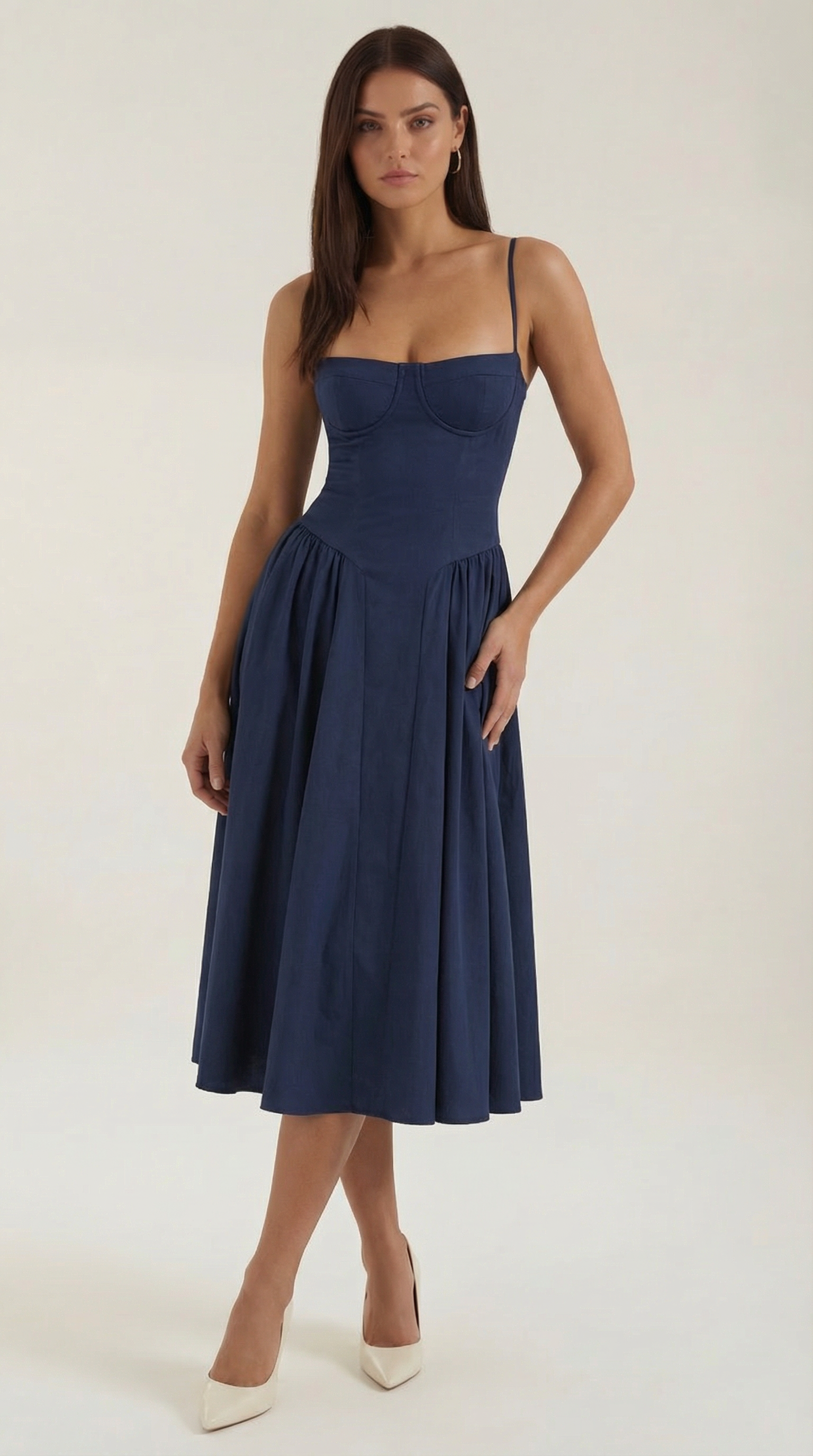 Midikleid Damen mit Corsage und Blumenprint – Gianella