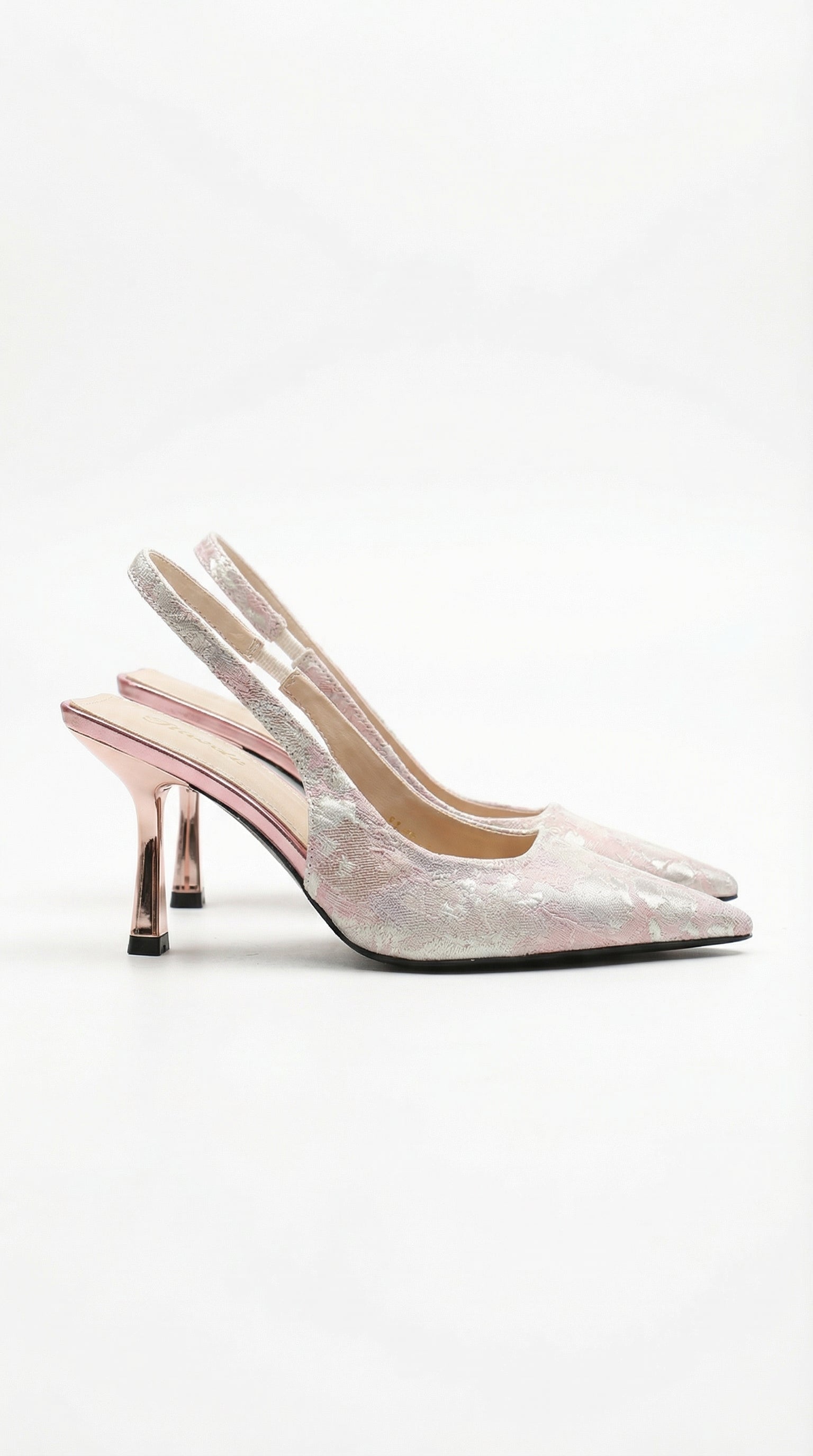Slingback-Pumps Damen mit Metallic-Jacquard und sculptoralem Silberabsatz – Sylvaine