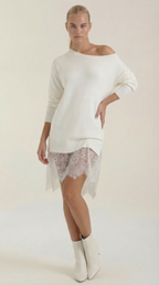 Minikleid Damen mit One-Shoulder-Ausschnitt und Spitzenborte am Saum – Colette