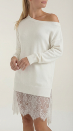 Minikleid Damen mit One-Shoulder-Ausschnitt und Spitzenborte am Saum – Colette