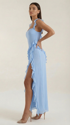 Abendkleid Damen mit Rüschenkaskade und Beinschlitz – Valentina