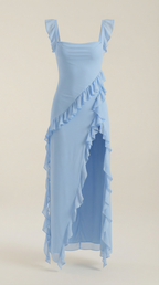 Abendkleid Damen mit Rüschenkaskade und Beinschlitz – Valentina