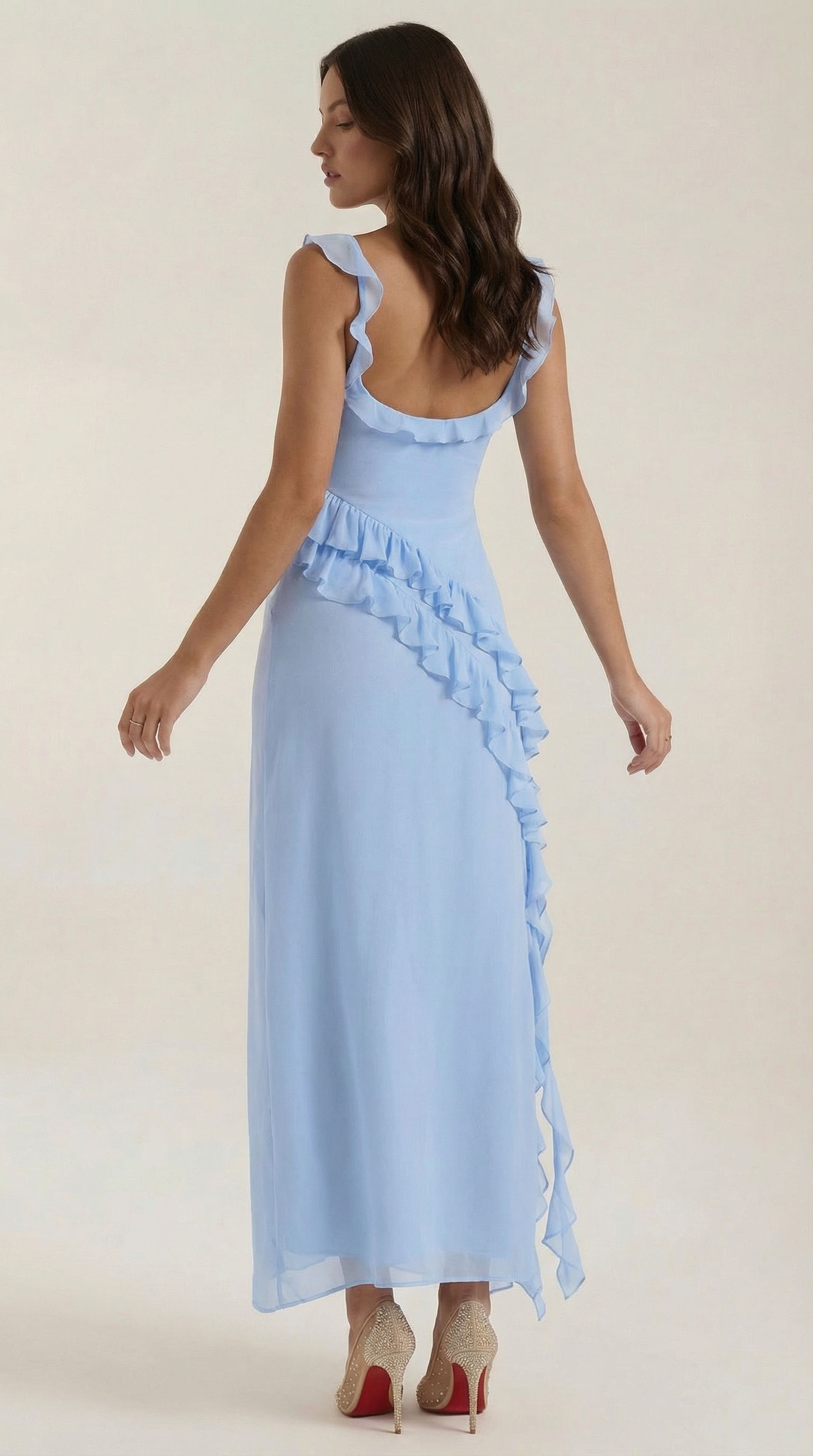 Abendkleid Damen mit Rüschenkaskade und Beinschlitz – Valentina