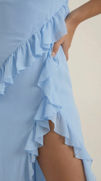 Abendkleid Damen mit Rüschenkaskade und Beinschlitz – Valentina