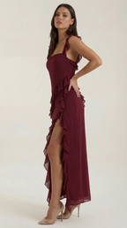Abendkleid Damen mit Rüschenkaskade und Beinschlitz – Valentina