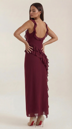 Abendkleid Damen mit Rüschenkaskade und Beinschlitz – Valentina