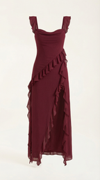 Abendkleid Damen mit Rüschenkaskade und Beinschlitz – Valentina