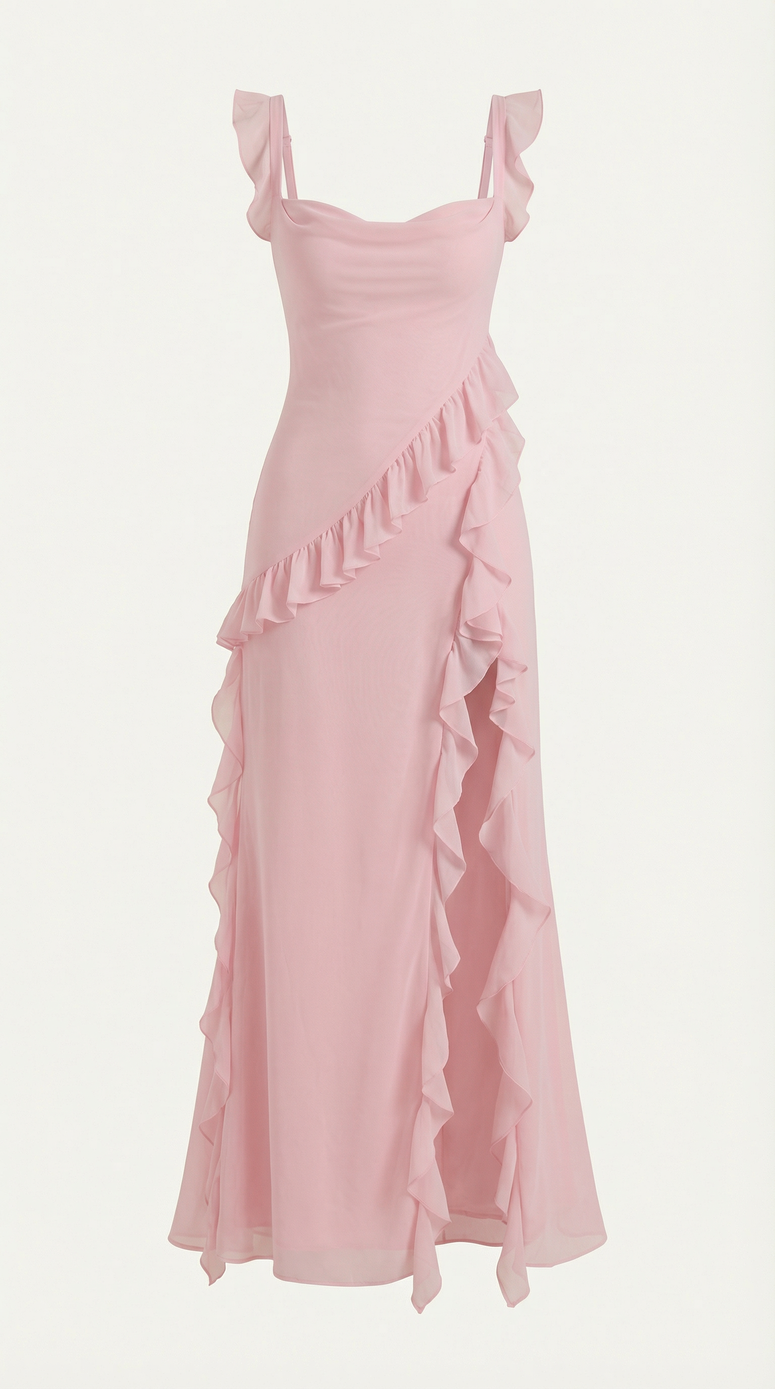 Abendkleid Damen mit Rüschenkaskade und Beinschlitz – Valentina