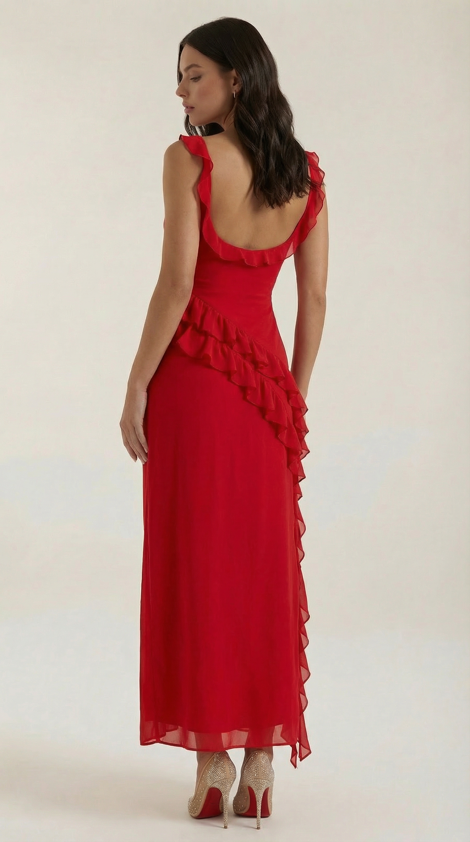Abendkleid Damen mit Rüschenkaskade und Beinschlitz – Valentina