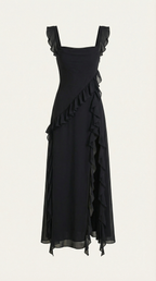 Abendkleid Damen mit Rüschenkaskade und Beinschlitz – Valentina