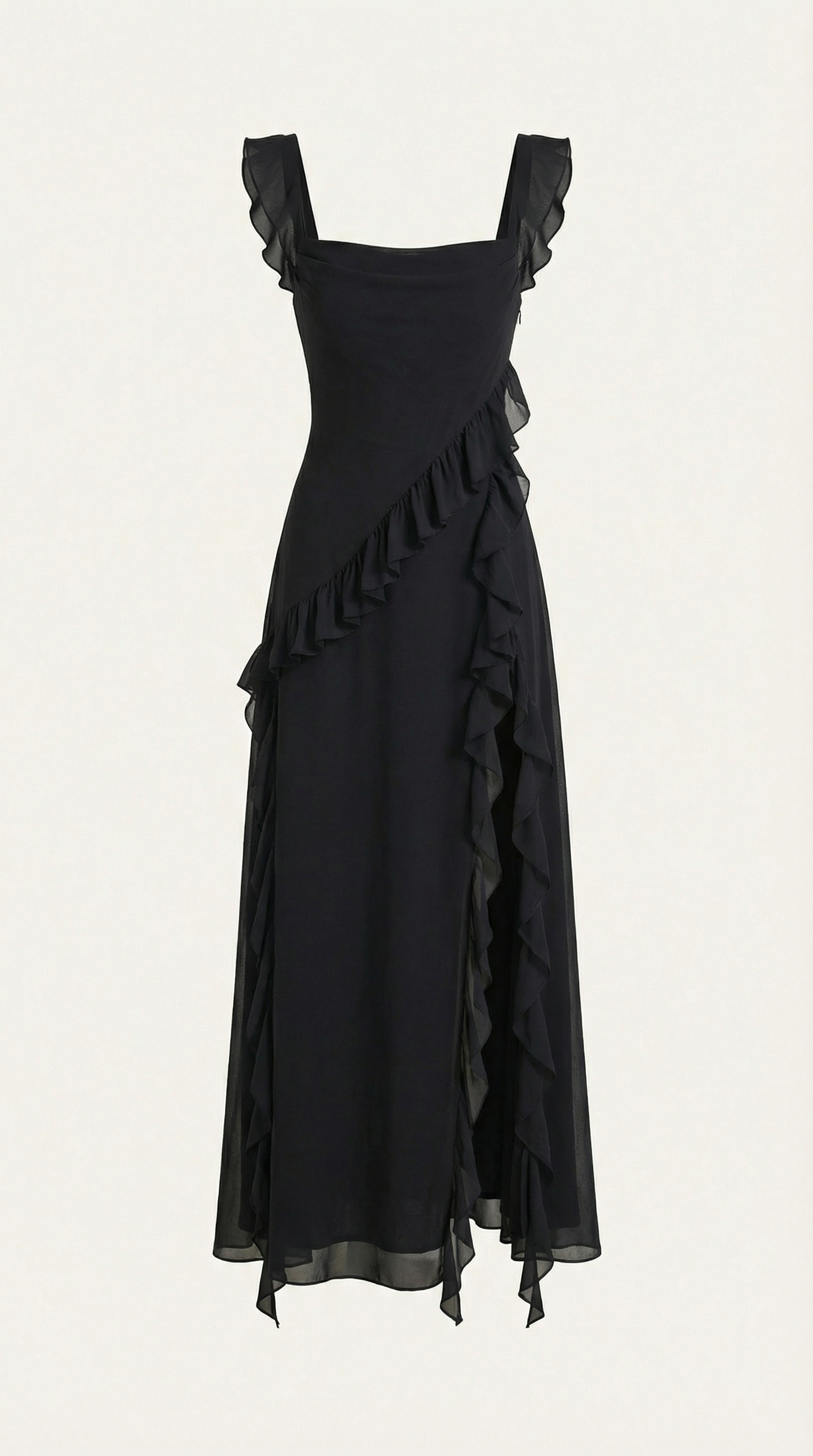 Abendkleid Damen mit Rüschenkaskade und Beinschlitz – Valentina