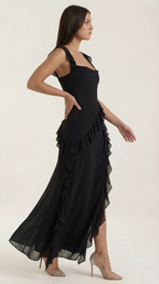Abendkleid Damen mit Rüschenkaskade und Beinschlitz – Valentina