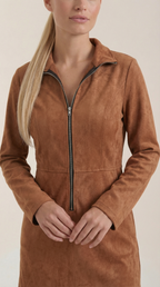 Minikleid Damen mit durchgehender Reißverschluss-Leiste vorne und Langarmschnitt – Nadège