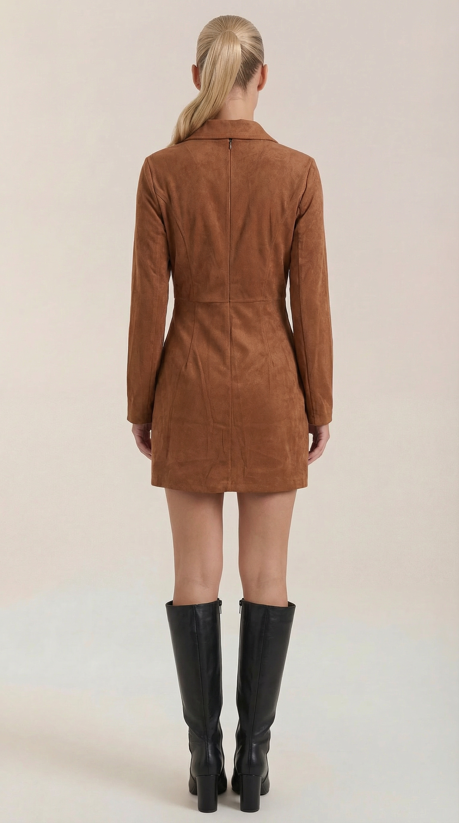 Minikleid Damen mit durchgehender Reißverschluss-Leiste vorne und Langarmschnitt – Nadège