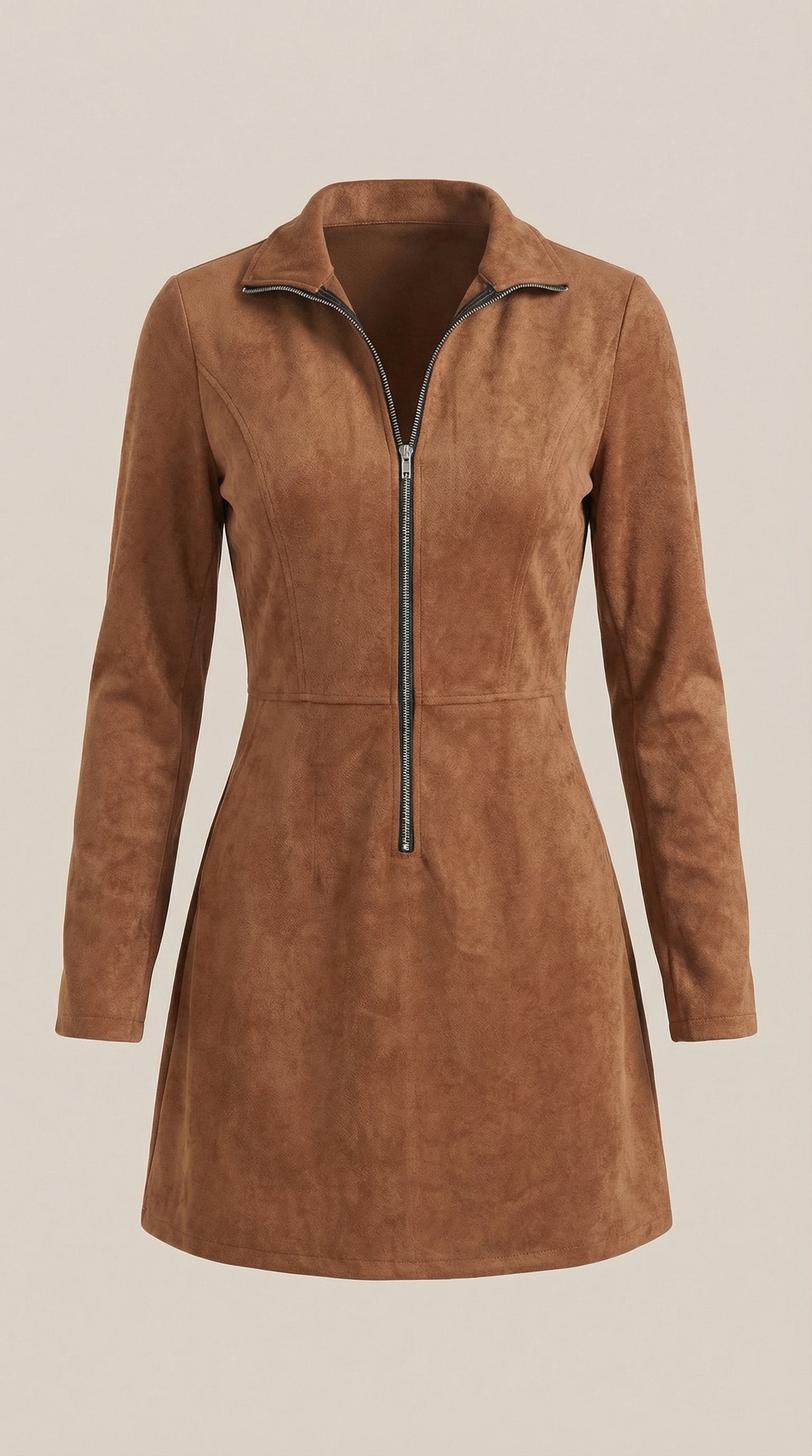 Minikleid Damen mit durchgehender Reißverschluss-Leiste vorne und Langarmschnitt – Nadège