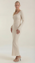 Maxikleid Damen mit gerippter Strickqualität und körperbetonntem Schnitt – Sidonie