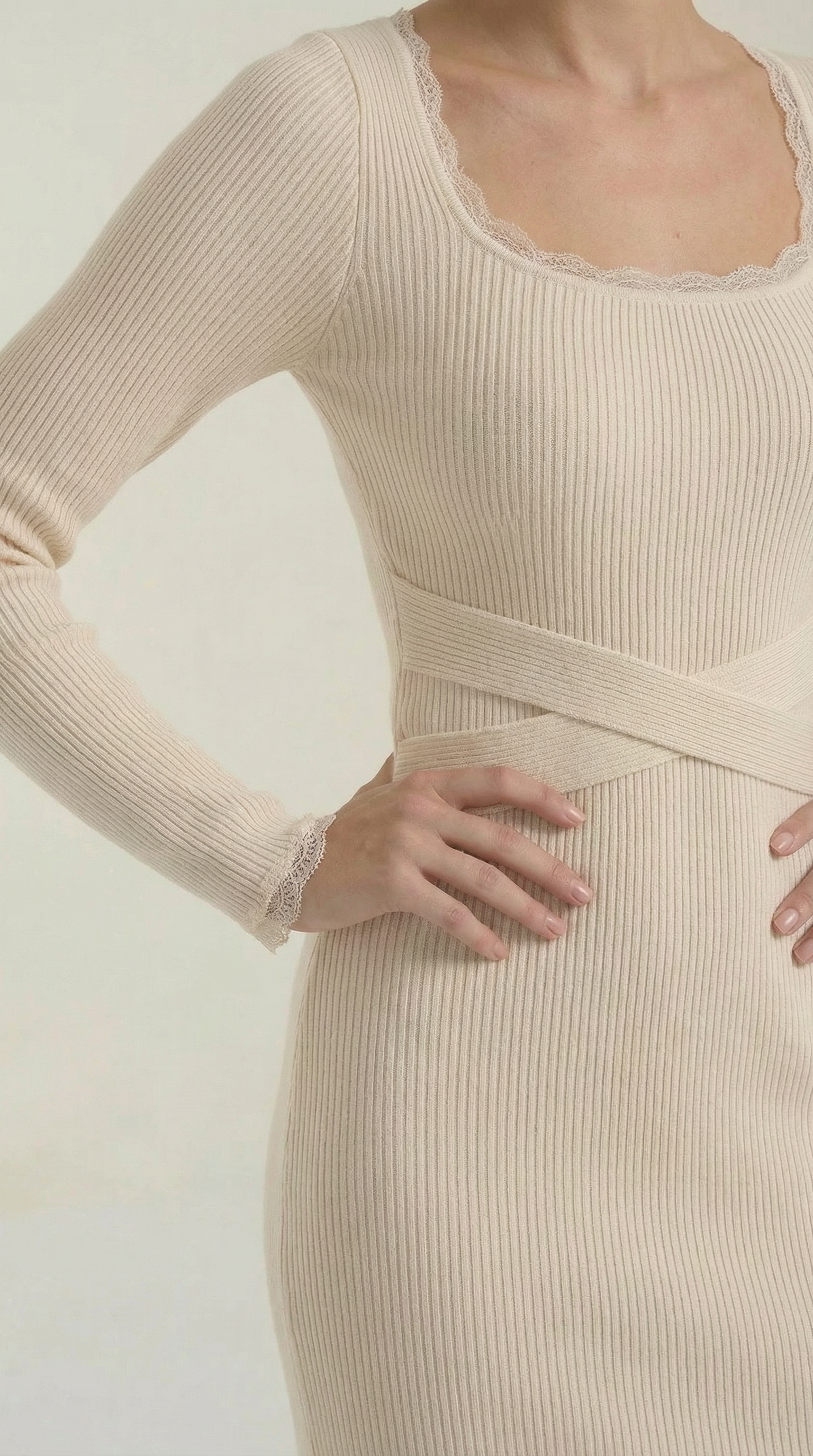 Maxikleid Damen mit gerippter Strickqualität und körperbetonntem Schnitt – Sidonie