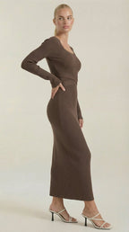 Maxikleid Damen mit gerippter Strickqualität und körperbetonntem Schnitt – Sidonie