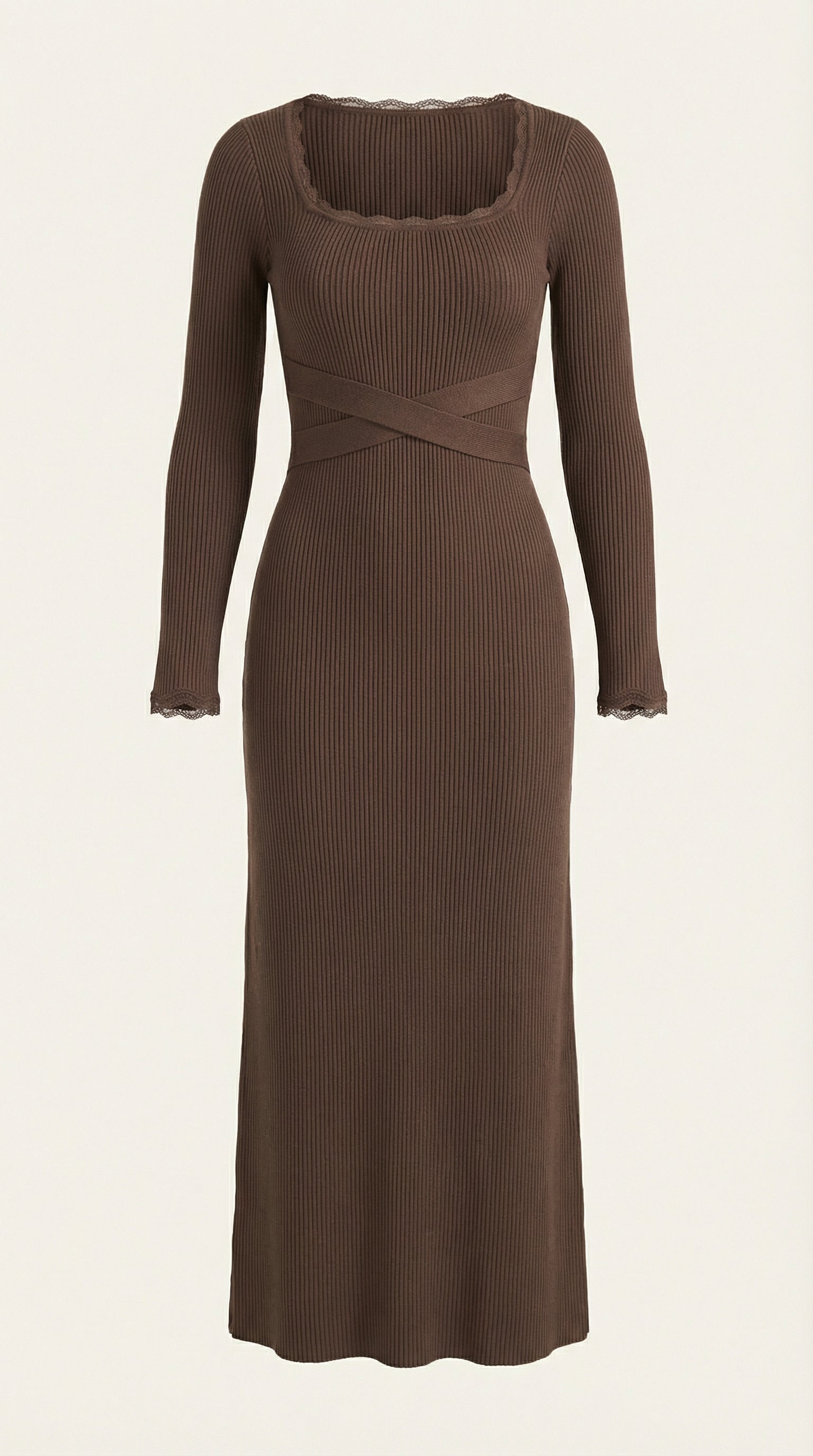 Maxikleid Damen mit gerippter Strickqualität und körperbetonntem Schnitt – Sidonie