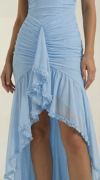 Abendkleid Damen mit Tüll-Rüschen und asymmetrischem Saum – Auréliane
