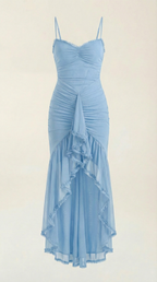 Abendkleid Damen mit Tüll-Rüschen und asymmetrischem Saum – Auréliane