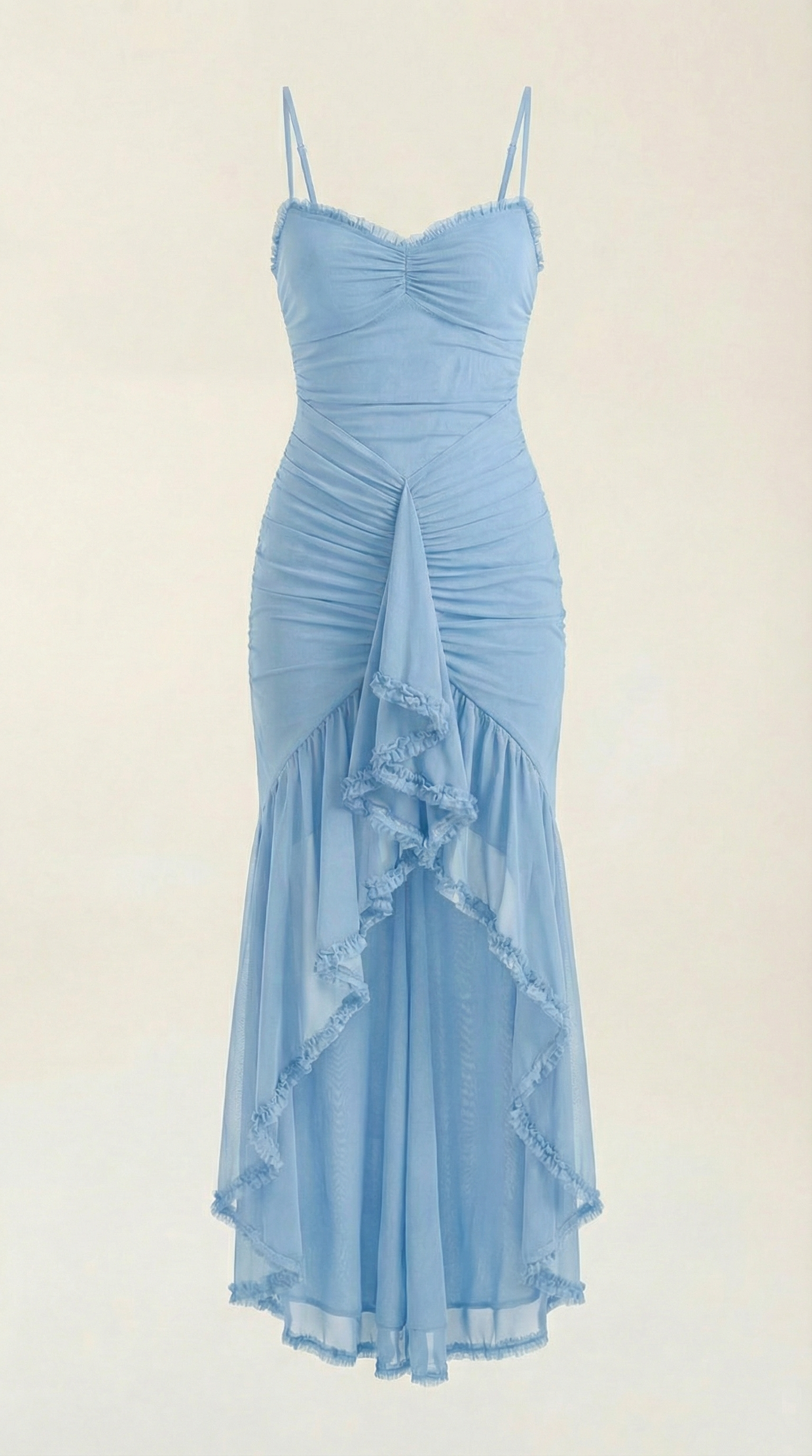 Abendkleid Damen mit Tüll-Rüschen und asymmetrischem Saum – Auréliane