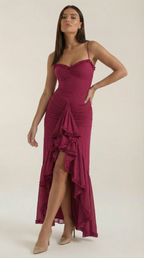Abendkleid Damen mit Tüll-Rüschen und asymmetrischem Saum – Auréliane