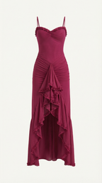 Abendkleid Damen mit Tüll-Rüschen und asymmetrischem Saum – Auréliane