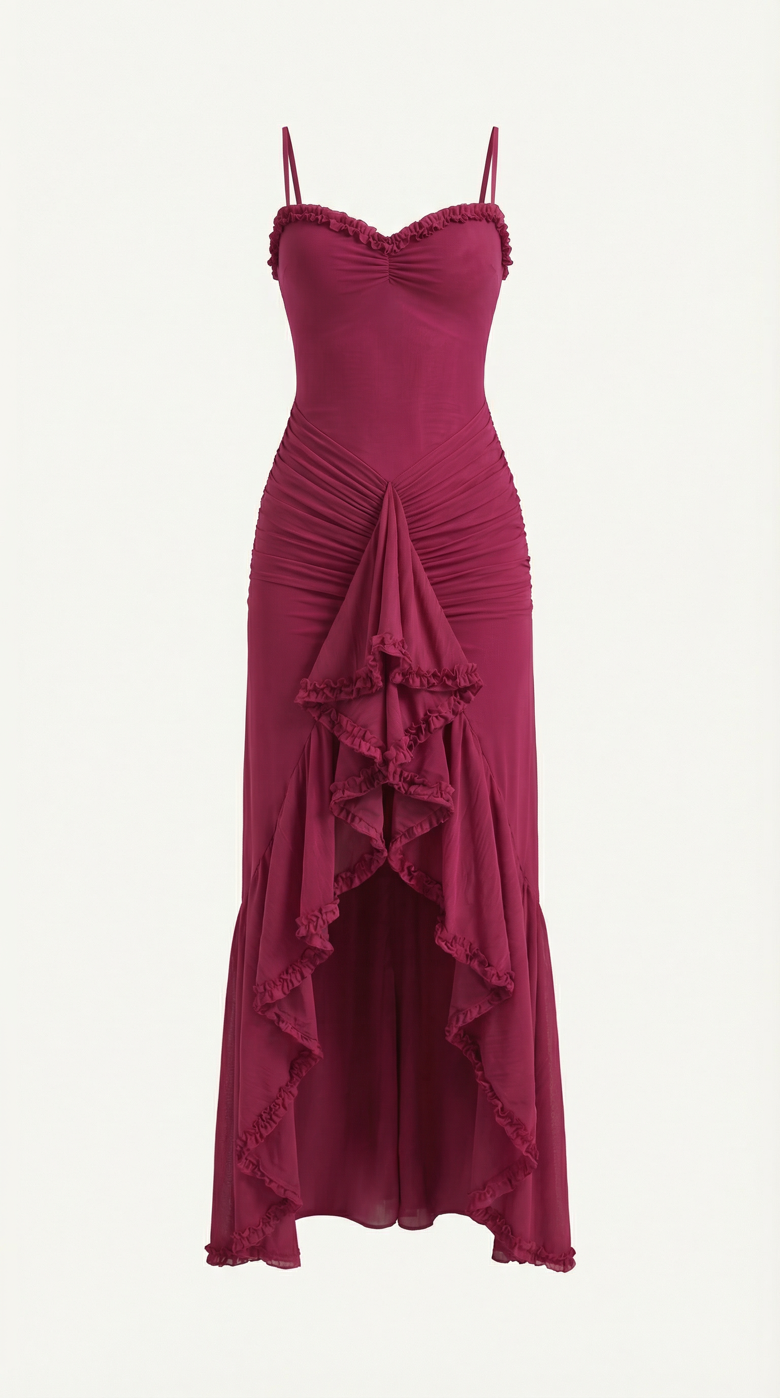 Abendkleid Damen mit Tüll-Rüschen und asymmetrischem Saum – Auréliane