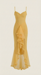 Abendkleid Damen mit Tüll-Rüschen und asymmetrischem Saum – Auréliane