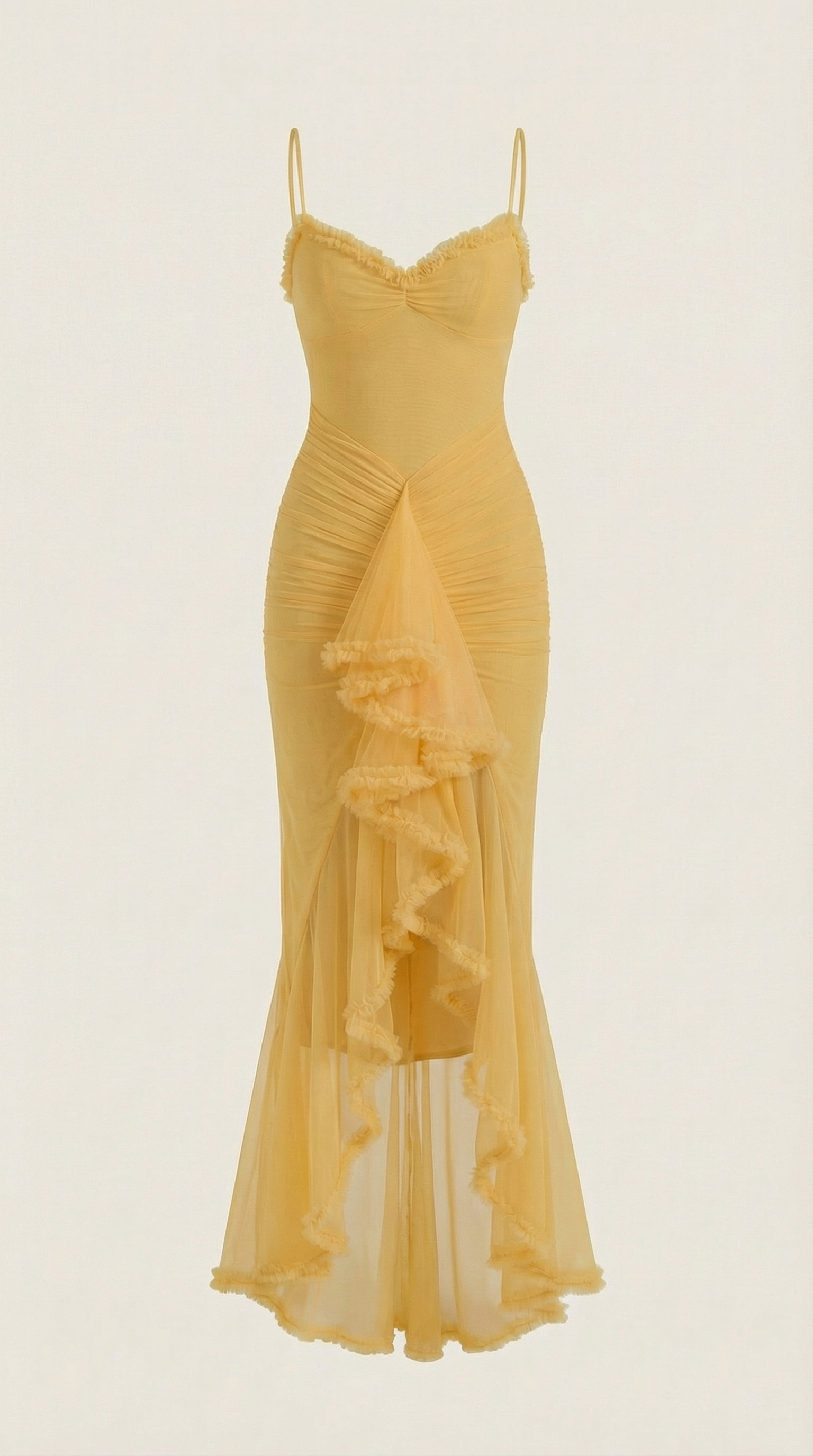 Abendkleid Damen mit Tüll-Rüschen und asymmetrischem Saum – Auréliane