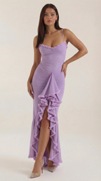 Abendkleid Damen mit Tüll-Rüschen und asymmetrischem Saum – Auréliane