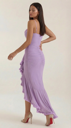 Abendkleid Damen mit Tüll-Rüschen und asymmetrischem Saum – Auréliane