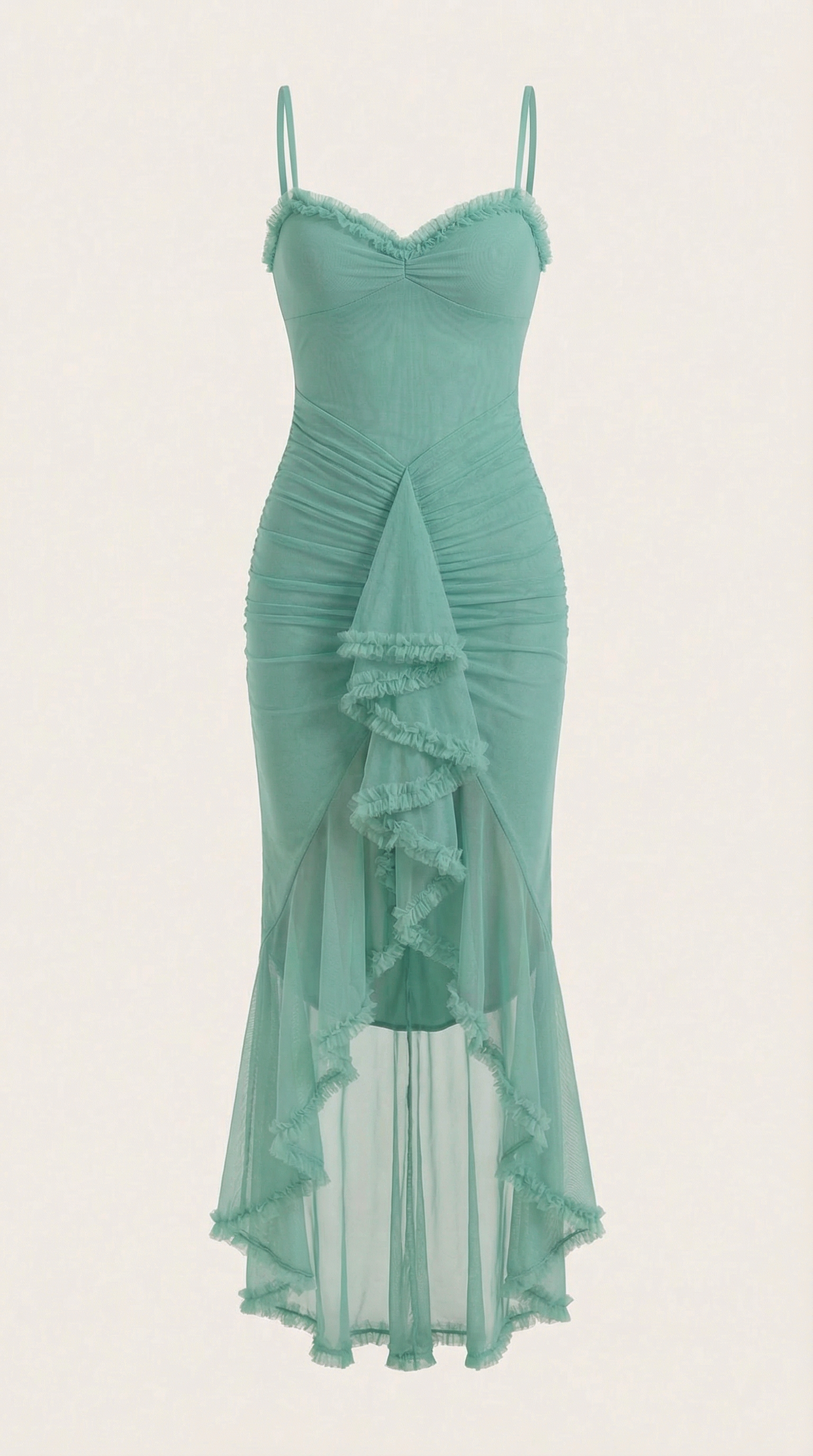 Abendkleid Damen mit Tüll-Rüschen und asymmetrischem Saum – Auréliane