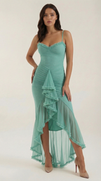 Abendkleid Damen mit Tüll-Rüschen und asymmetrischem Saum – Auréliane