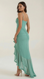 Abendkleid Damen mit Tüll-Rüschen und asymmetrischem Saum – Auréliane