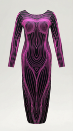 Maxikleid Damen mit grafischem Körper-Print und eng anliegendem Langarmschnitt – Roxane