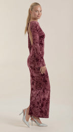 Maxikleid Damen mit zartem Blumenprint und Langarmschnitt – Angéline