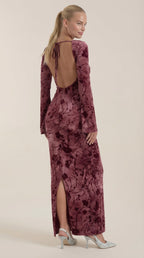 Maxikleid Damen mit zartem Blumenprint und Langarmschnitt – Angéline