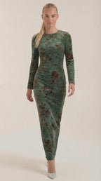 Maxikleid Damen mit zartem Blumenprint und Langarmschnitt – Angéline