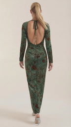 Maxikleid Damen mit zartem Blumenprint und Langarmschnitt – Angéline