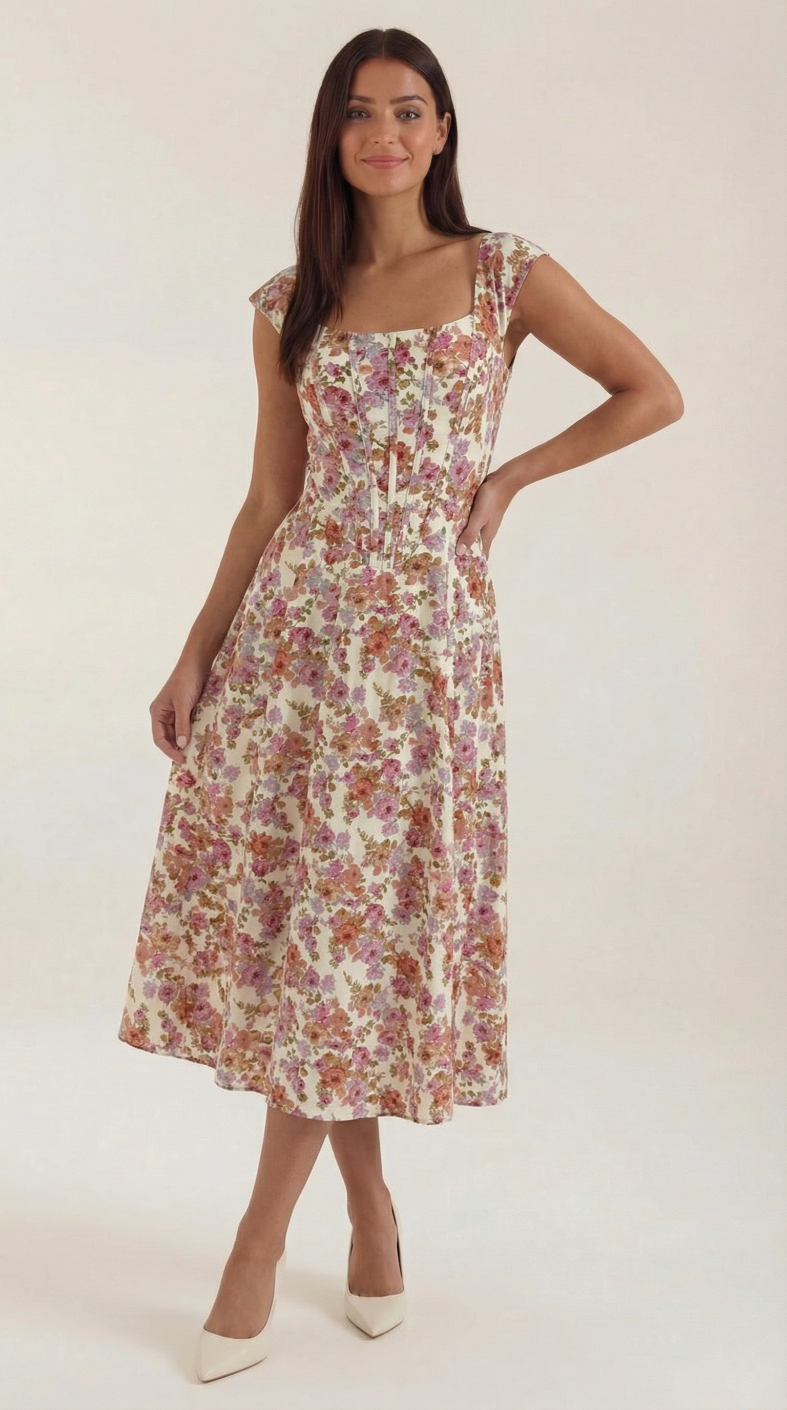 Midikleid Damen mit Korsett-Nahtdetail – Eléonore