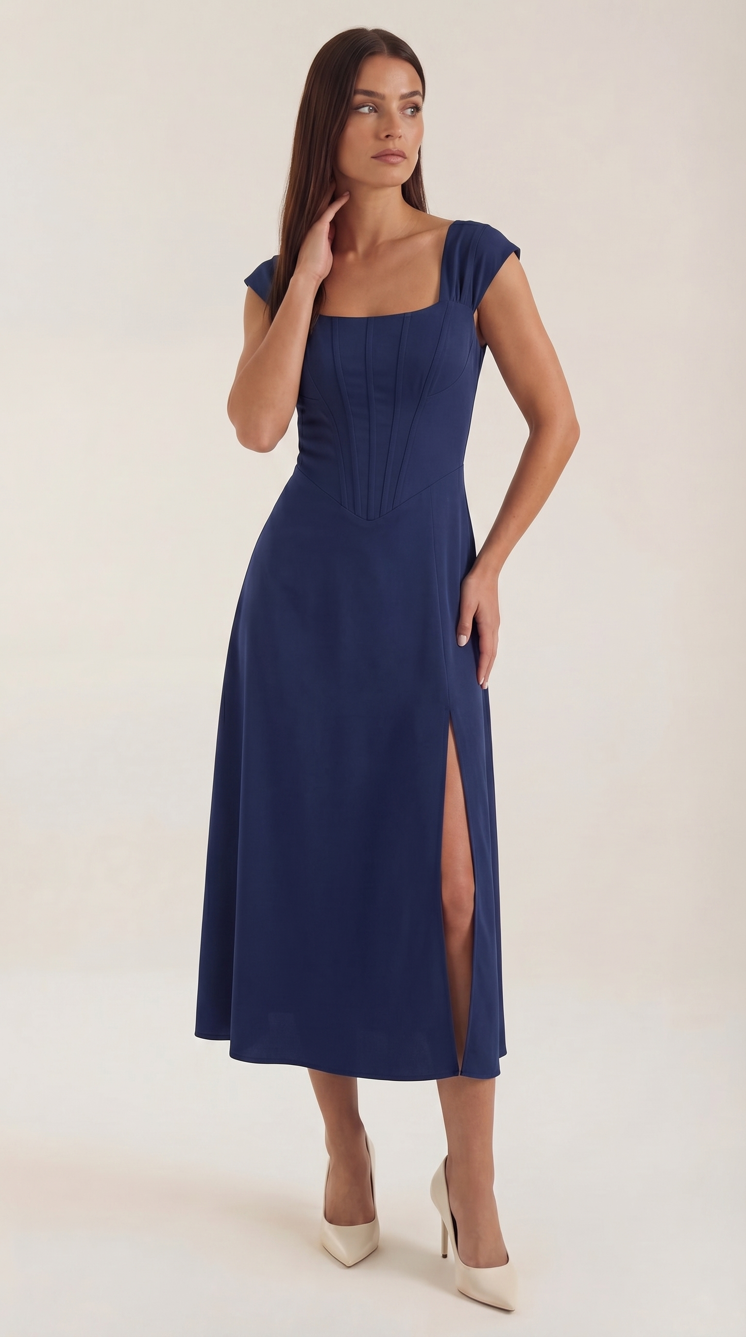 Midikleid Damen mit Korsett-Nahtdetail – Eléonore