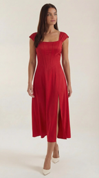 Midikleid Damen mit Korsett-Nahtdetail – Eléonore