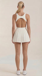 Tenniskleid Damen mit Plisseerock und eckigem Ausschnitt – Serena