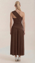 Maxikleid Damen mit One-Shoulder-Ausschnitt und Raffung – Thessalonike
