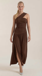 Maxikleid Damen mit One-Shoulder-Ausschnitt und Raffung – Thessalonike